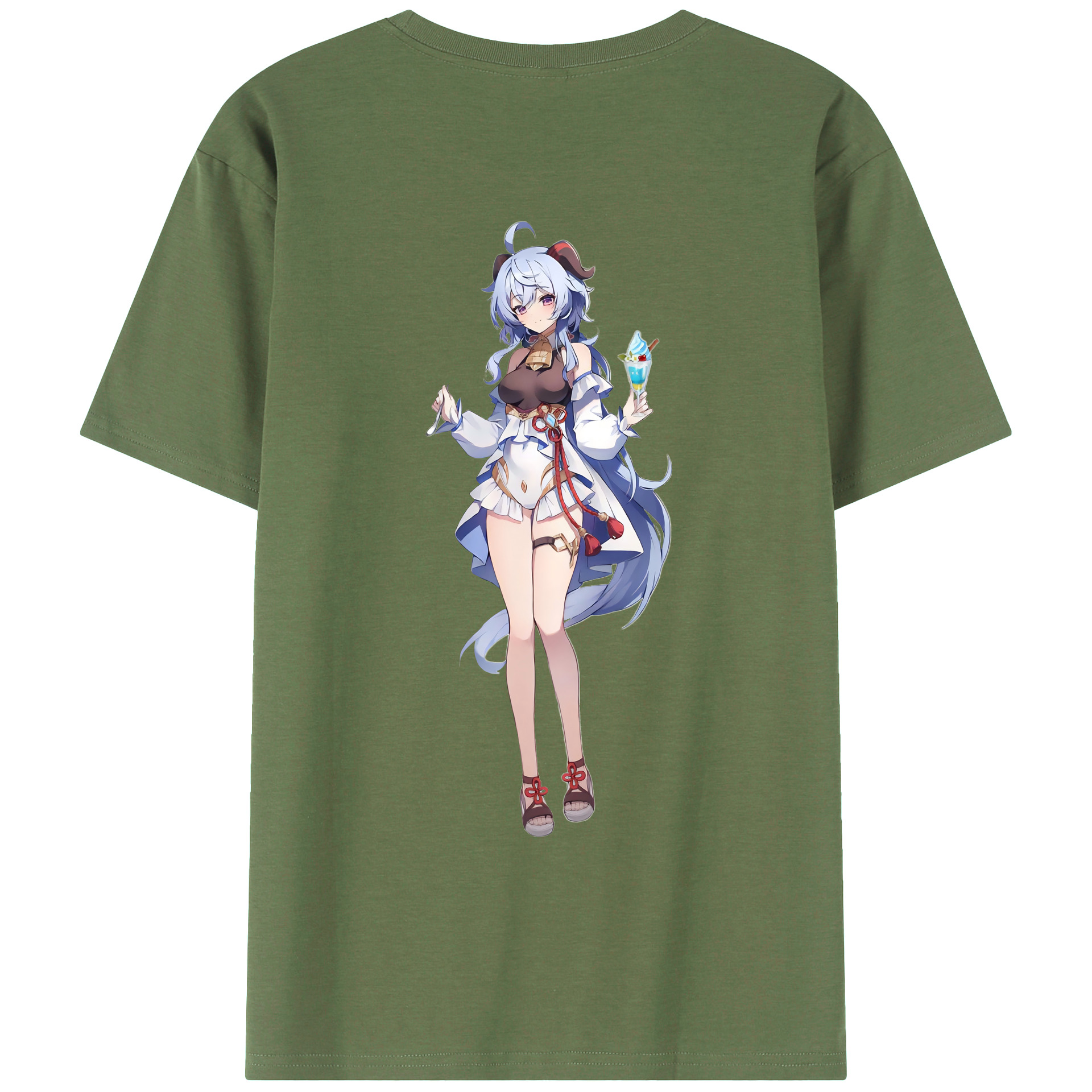 げんし神 甘雨 かんう genshin Ganyu 綿100％ メンズ半袖Tシャツ（バックプリント） 通気性